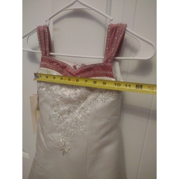 Alfred Angelo Ivory & Plum Embroidery Beaded High Low Flower Girl Formal Dress 6 - Picture 8 of 10